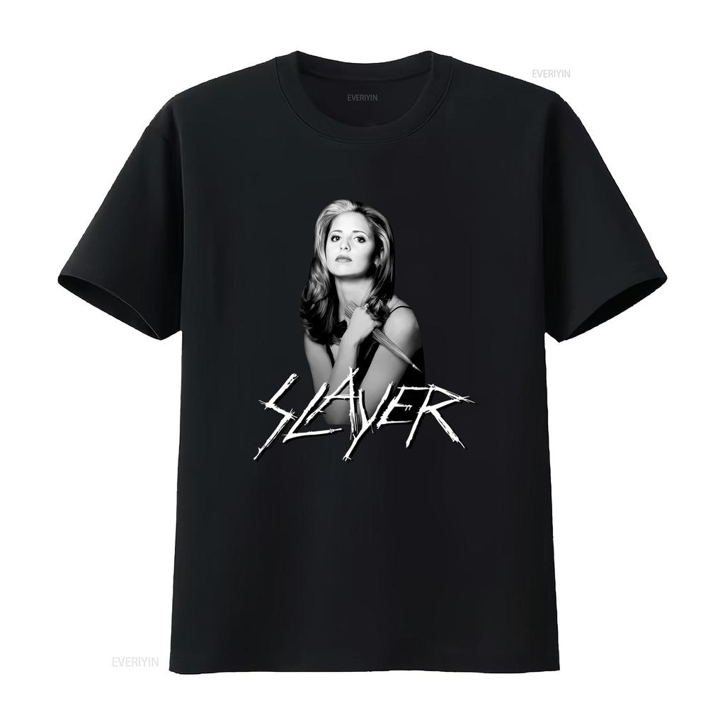 Retro Buffy The Vampire Slayer Black White Print Cool Casual Streetwear T Shirt vintage Washed Stretched Breathable