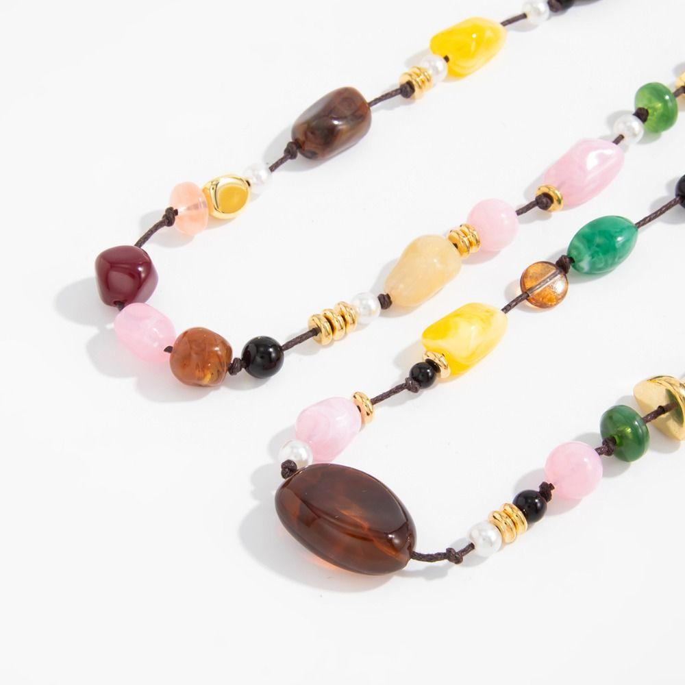 Colorful Vintage Necklace Irregular Bead Rope Chain Choker Double Layers Necklace  Women Girls