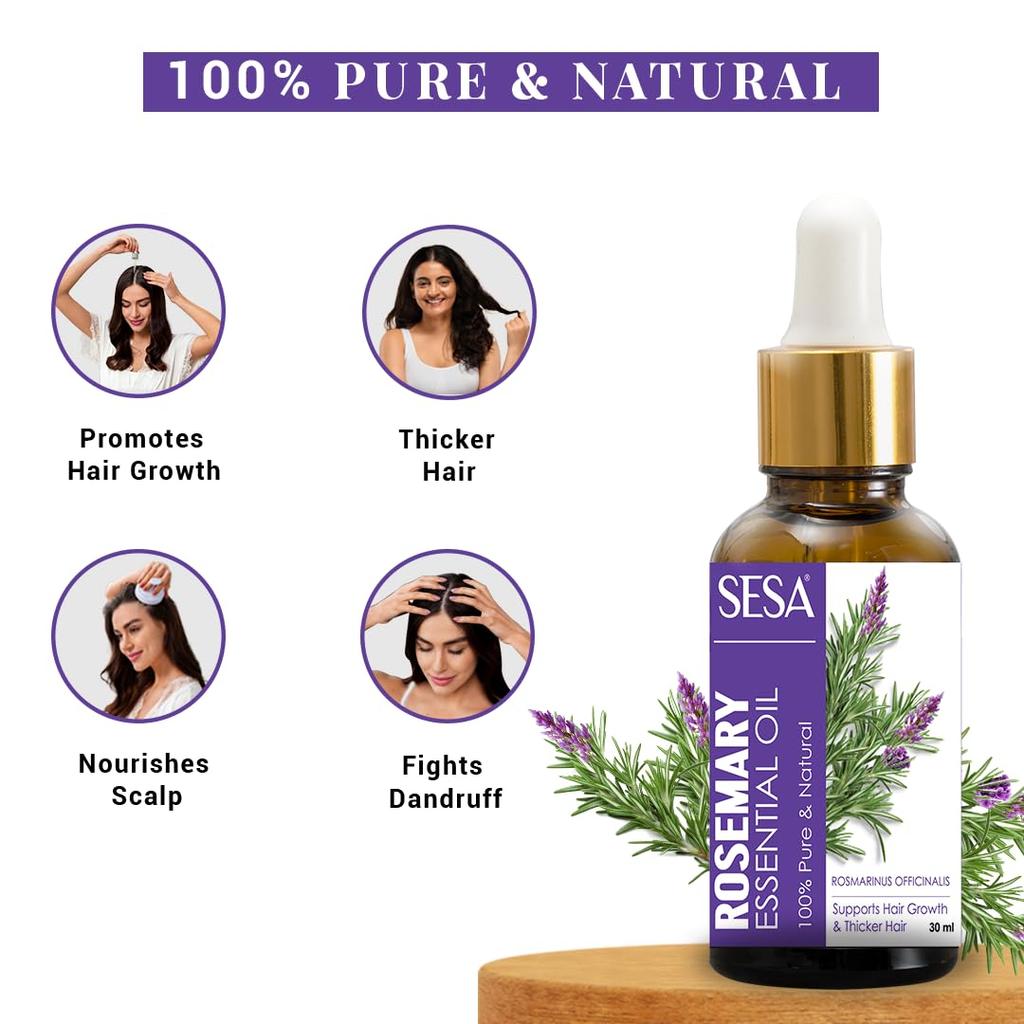 Sesa Rosemary Essential Oil 30ml For Hair Growth & Skin, Natural Hair Fall Control Oil For Men & Women, Pure Aromatherapy Diffuser Oil