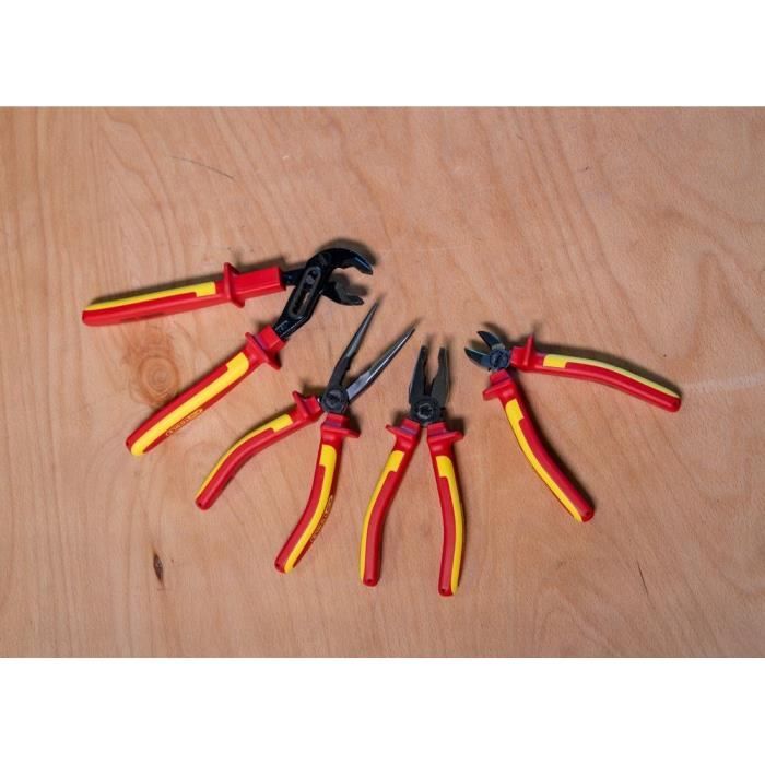 Jeu de 4 pinces isolées - ks tools - ergotorque® - coupante, multiprise, demi-ronde, universelle