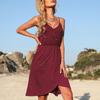 Women's Summer Open Back Solid Color V Neck Strap A-Line Irregular Short Dress