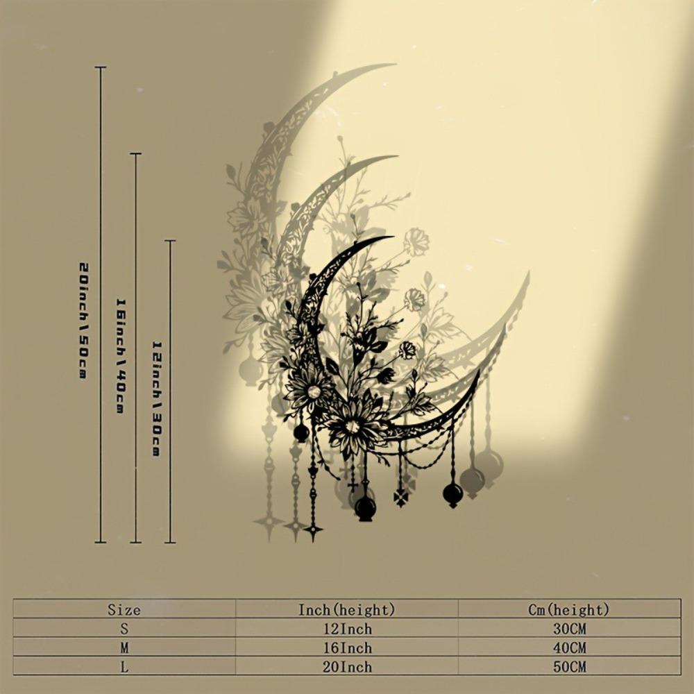 1pc Gothic Moon Flower Metal Wall Art Powder Coated Iron Mural Statue for Bedroom Halloween Decor Gift for Gothic Enthusiasts