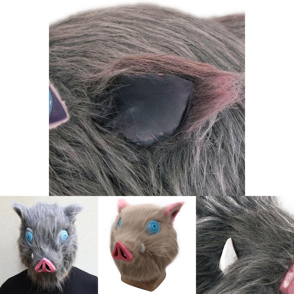 Unique Dark Gray And Beige Demon Slayer Kimetsu No Yaiba Hashibira Inosuke Pig Cosplay Mask For Adult Wear