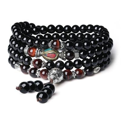 Tibetan 108 Beads Onyx Red Tiger Eye Nepalese Guardian Jewel Good Luck Talisman Power Stone for Men and Women [COAI] Bracelet/necklace
