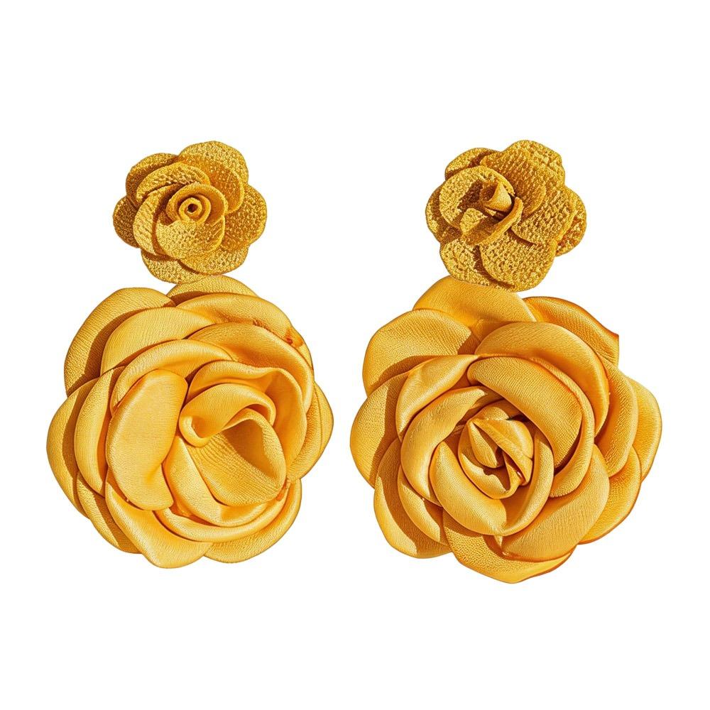 1 Pair Multi-Color Flower Stud Earrings Large Drop Earrings Floral Earring Gentle Fresh Fabric Simulated Floral Earrings
