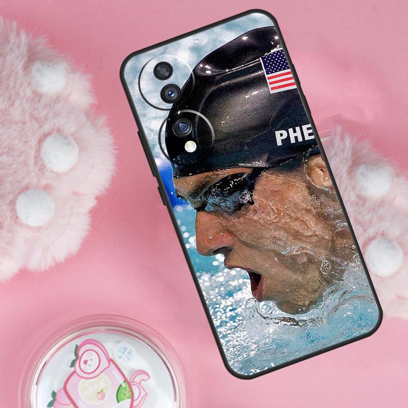 Michael Phelps Swimming Case For Honor Magic 6 5 7 Lite Honor 200 Pro 50 70 90 Lite X9b X9a X8b X8a X8 X9 X9c Cover