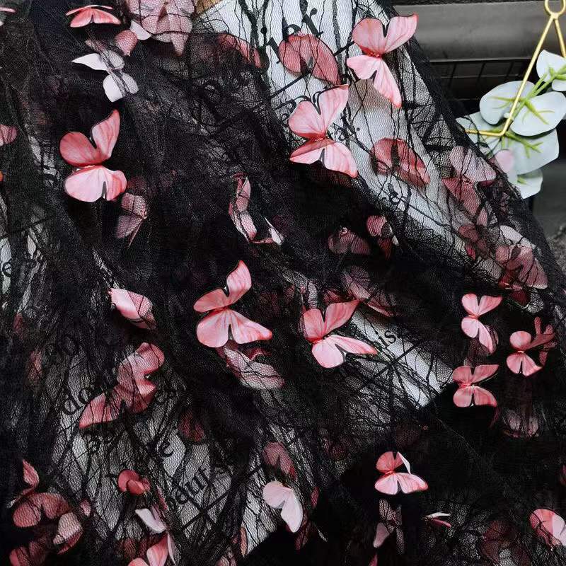 Three-Dimensional Butterfly Fixed Flower Spider Web Yarn Black Yarn Lace Embroidered Lace Children'S Clothing Hanfu Dress Fabric Decoration