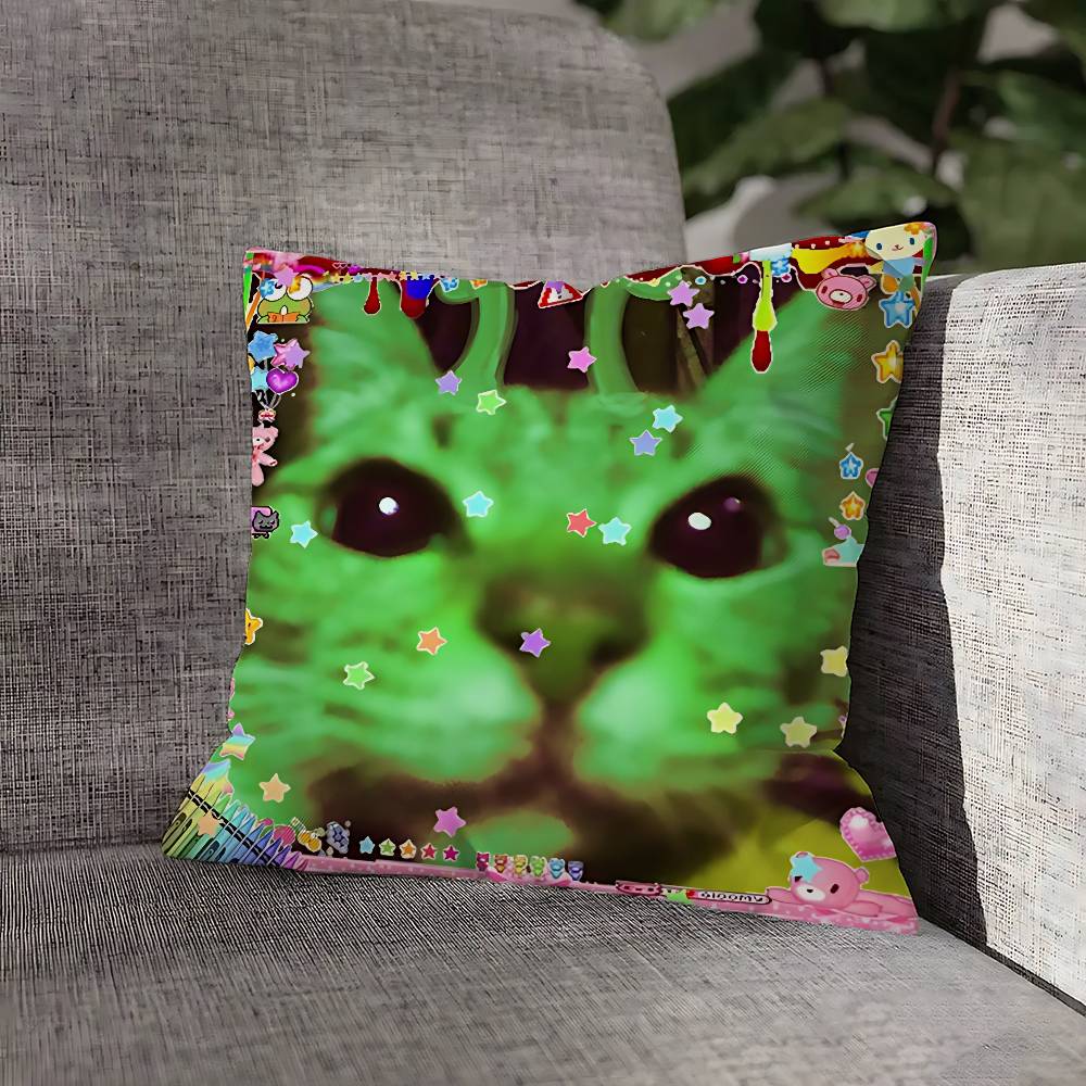 Cute Funny Rainbow Alien Cat Pillow Case For Sofa Decor Car Office Room Printing Cushion Cover Decorations and Protector