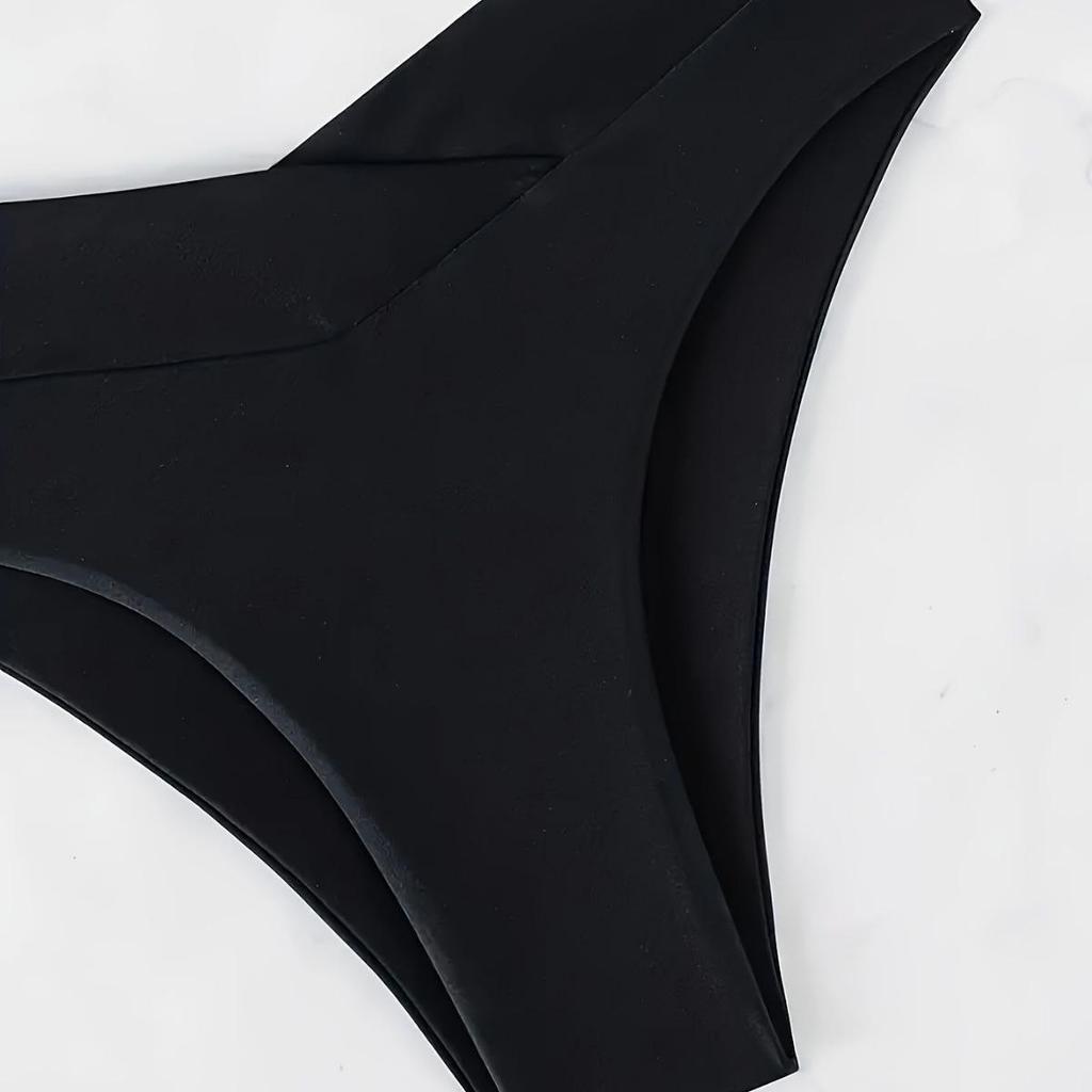 2024 Sexy Black Deep V Backless Strappy Push-up Bikini for Women