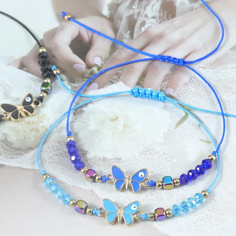 Cute Animal Butterfly Multicolor Crystal Small Round Beads Bracelets for Women Boho Rainbow Rope Bracelet Wristband Jewelry Gift