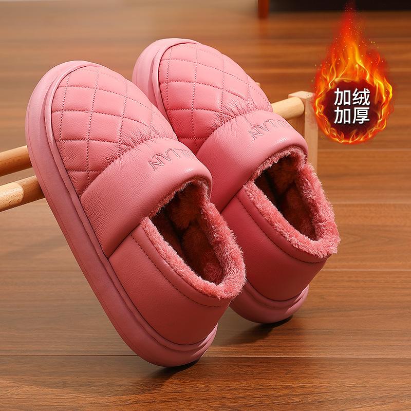 Waterproof cotton slippers for the elderly, non-slip autumn and winter home warm bag and thick-bottomed leather cotton slippers, new models