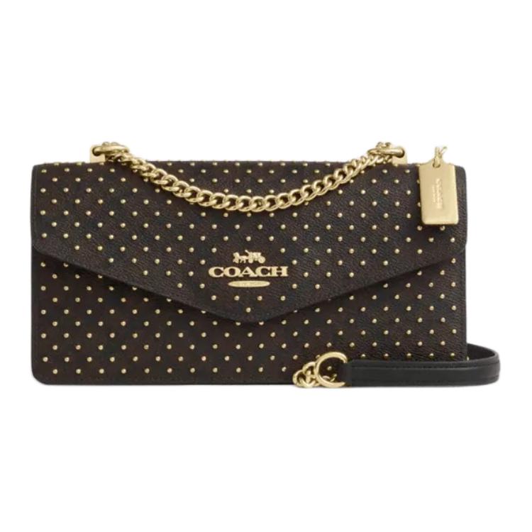 

Coach Klare 26 Studded Chain Shoulder Strap Coated Canvas Envelope Bag Women shoulder bag Black Gold CDB22-IMYF0 Basic Set (Bag+Dust Bag)