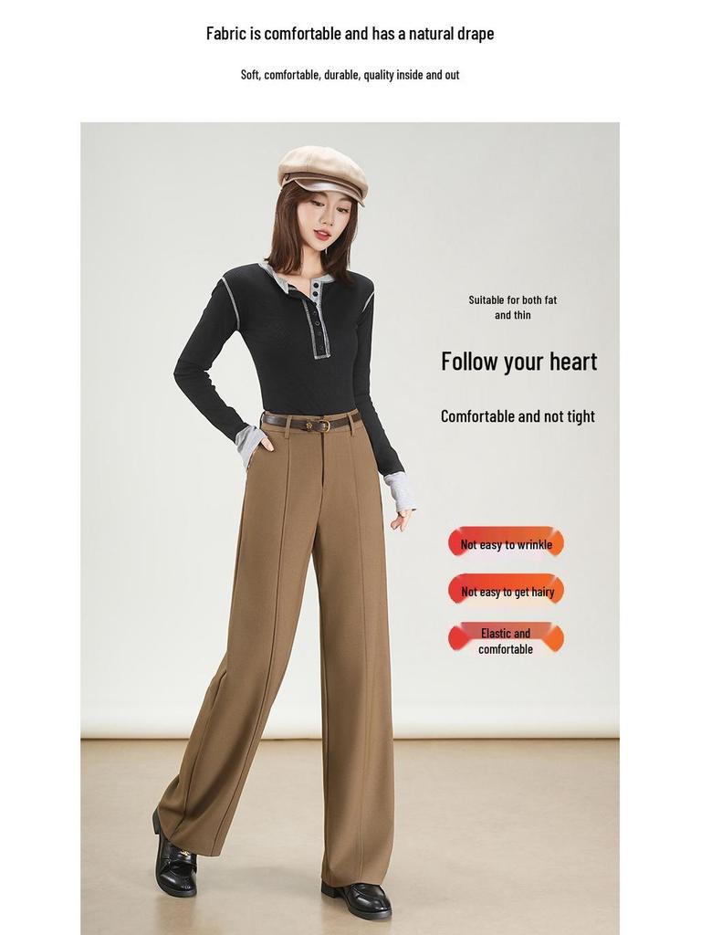 2025 High-End Women’s Wide-Leg Pants: Autumn/Winter Draping, Warm & Slimming, Floor-Length Suit Trousers