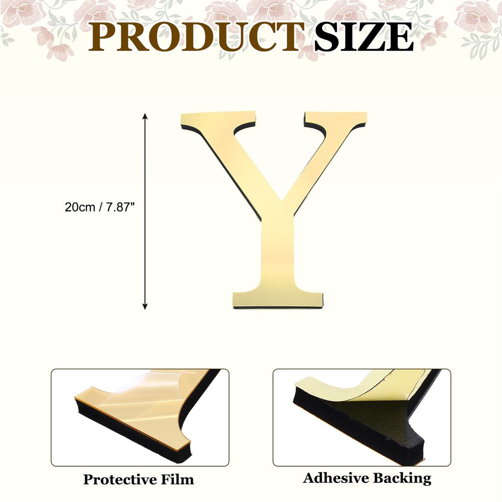 20cm 3D Mirror Acrylic Wall Sticker 26 English Letters Wall Sticker Decals Self-Adhesive Wall Art Mural Home Party Light Gold