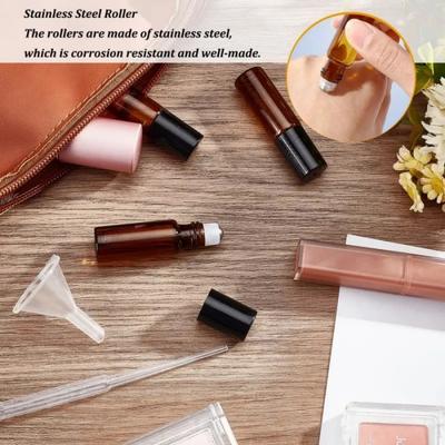 2/5pcs 5mlRollerball Dispensing Bottle Amber Perfume Essential Oil Dispensing Bottle Sample Bottle Travel Portable Storage Bottl