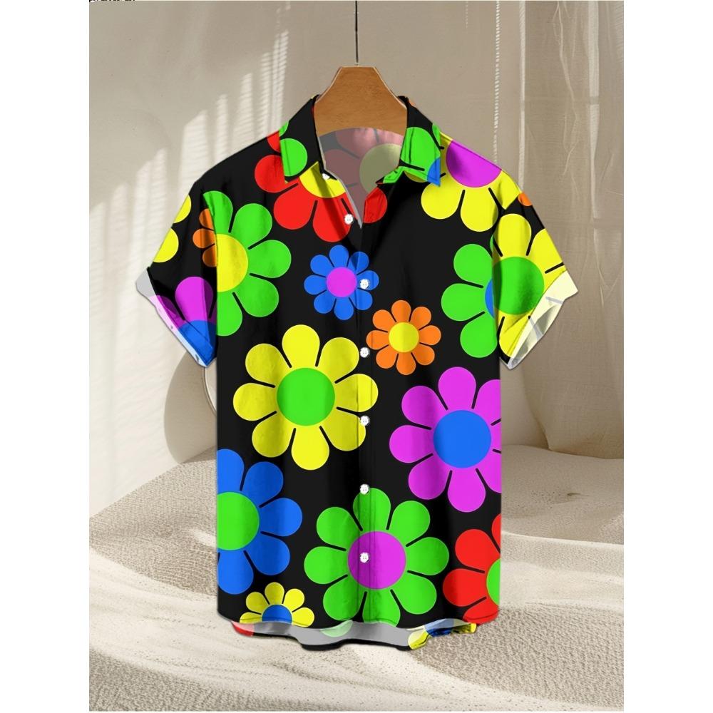 Flower 3D Printed Hawaiian Shirt Summer Beach Vacation Casual Men's Short Sleeve Tops Daily Fashion Loose Oversized Lapel Shirt