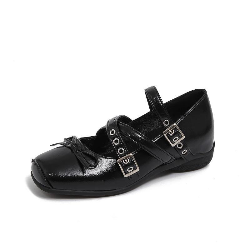 

Mary Jane shoes women s spring new retro square head ballet shoes flat bottom shallow mouth one-word buckle single shoes 35 чёрный