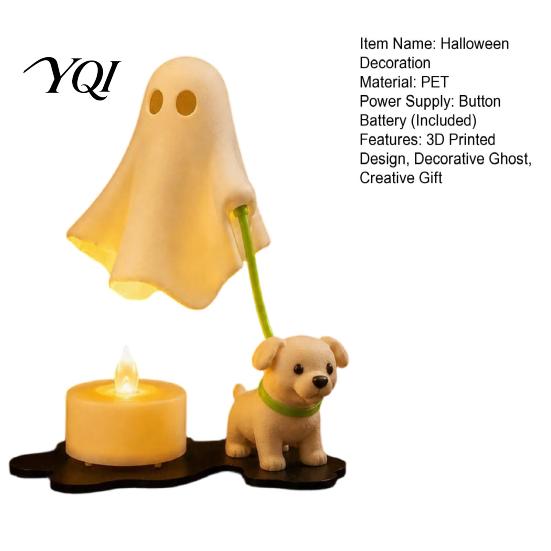 Indoor Holiday Home Decorations Ghost Walking Dog Night Light, 3D Printed LED Warm Lamp, Cute Decorative with Leash Puppy Statue Candle, Halloween