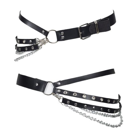 Cinturón de fiesta para mujer, estilo hip hop, gótico, con remaches y múltiples correas, de piel sintética decorativa, estilo punk, a juego, accesorio para ropa