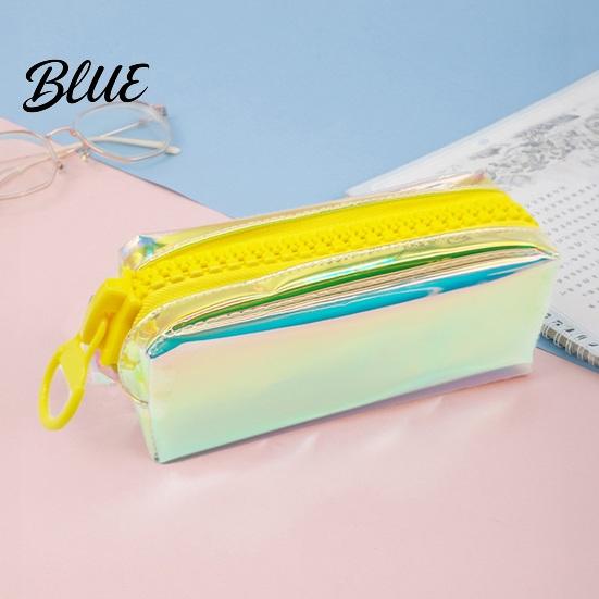 Colorful Holographic Pen Bag Iridescent Pencil Case Transparent Stationery with Wide Case U-Shaped