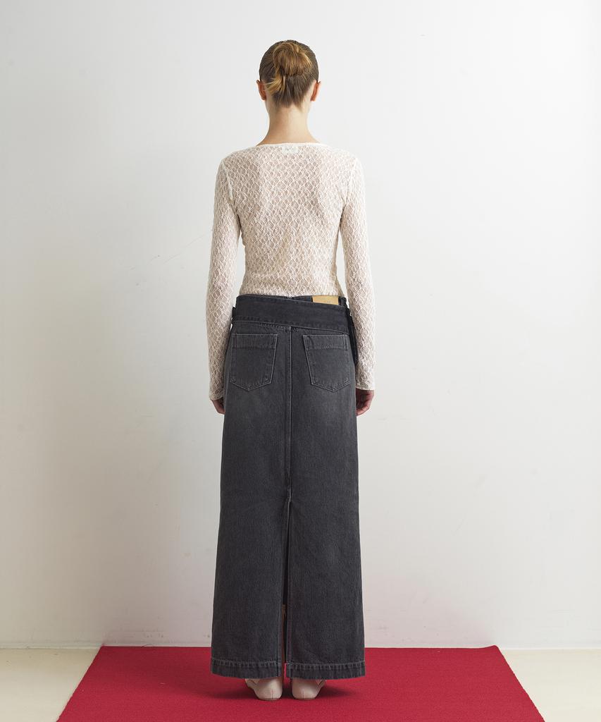 Aobteu Denim Long Skirt - Gray