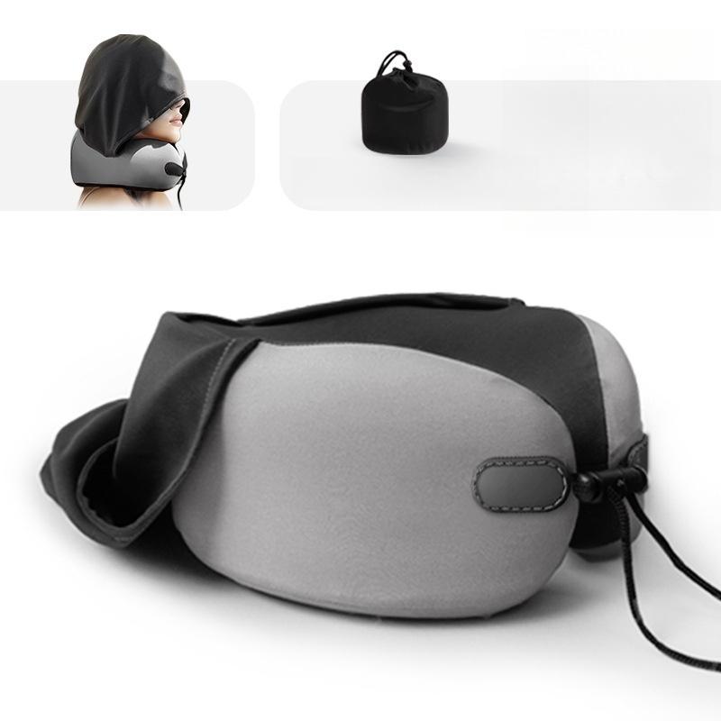 Hooded Neck Travel Pillow - Memory Foam Light-Blocking Travel Neck Pillow