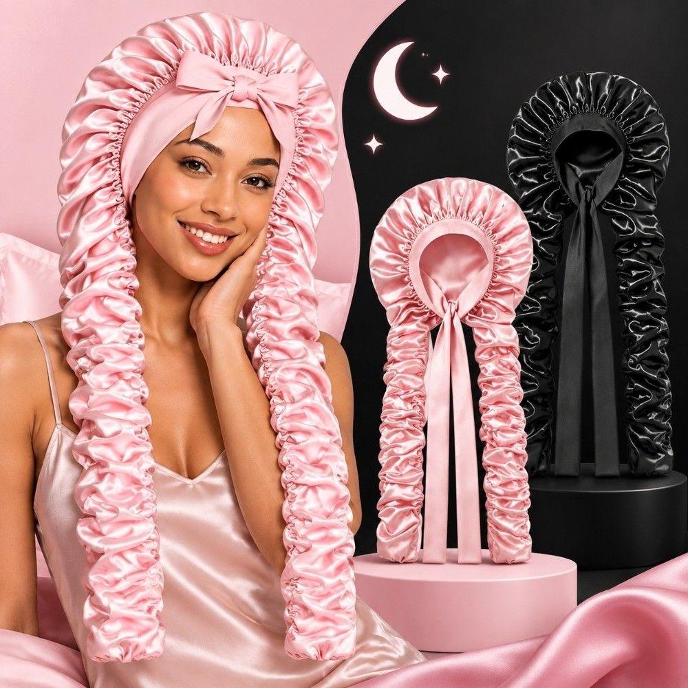 Adjustable Ribbon Tie Heatless Curling Cap Lightweight Ruched Long Tube Hair Cap Travel Hair Care