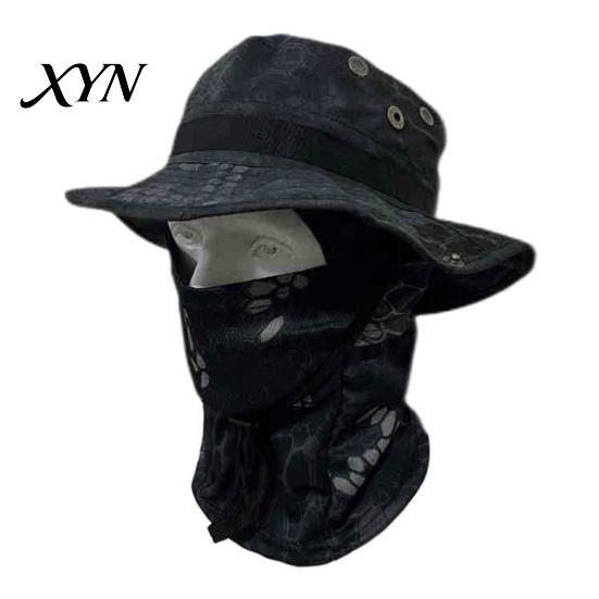 Quick-drying Hat Camouflage Sun with Balaclava Face Mask, UV Protection Men Wide Brim Hat, Breathable Bucket for Outdoor Fishing Hiking Cycling