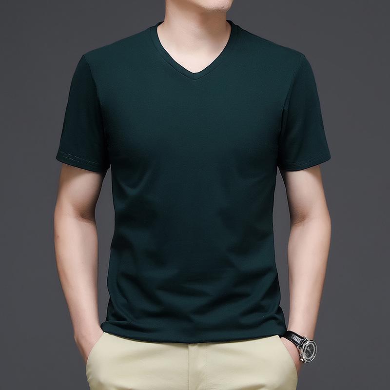 Weißes Kurzarm-T-Shirt aus Baumwolle mit V-Ausschnitt für Herren – Trendy Loose Fit für den Sommer