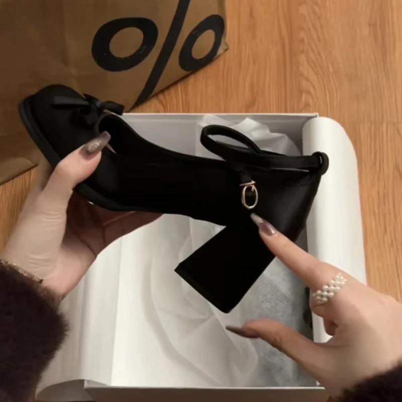 Designer Vintage Butterfly-knot Women Mary Jane Shoes Fashion Party Dress Female Thick Heel Shoes