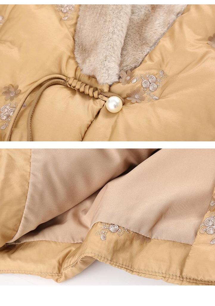New Arrival: Embroidered Patchwork Down Jacket with Fur Collar for Middle-Aged & Elderly Mothers - Chinese Style Winter Outerwear