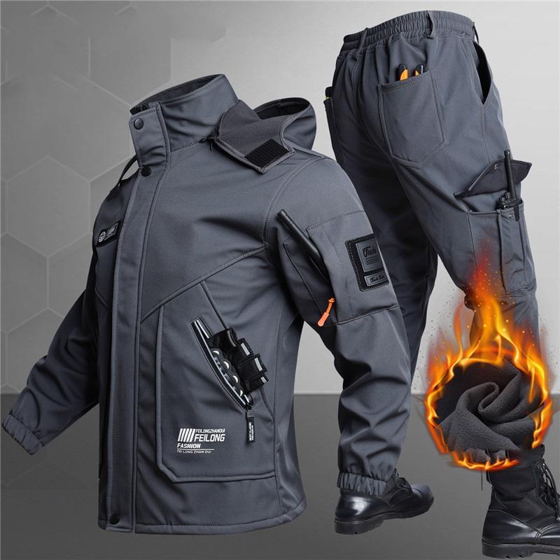 Wear-resistant Jacket Autumn And Winter Plus Velvet Cold Warmth Army Green Outdoor Overalls Suit Men's Water Jacket