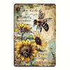 Vintage Metal Poster Sunflower Bee Musical Notes Wall Decor