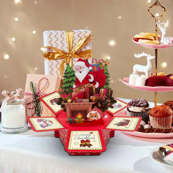 3D Pop-Up Christmas Cards with Envelope Folded Holiday Greeting Cards Cute Santa Claus Gift Card for Friends Children Family