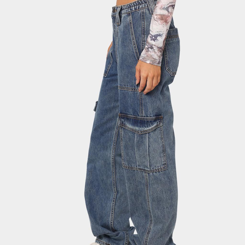 YYFS Pantalones y capris con estampado de color sólido informal de mezclilla a la moda para mujer