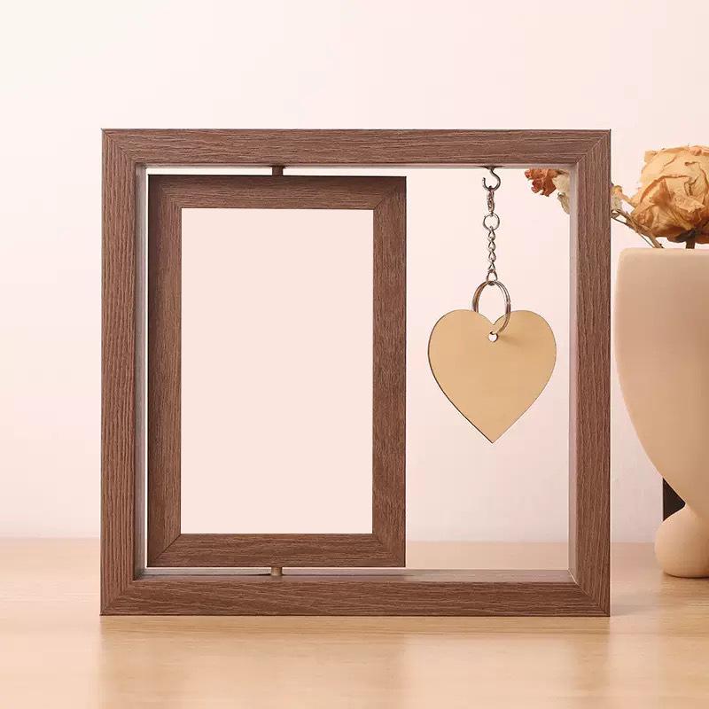 Rotating Double-Sided 6x7 Inch Wooden Photo Frame - Creative DIY Desktop Display Stand and Gift Souvenir.
