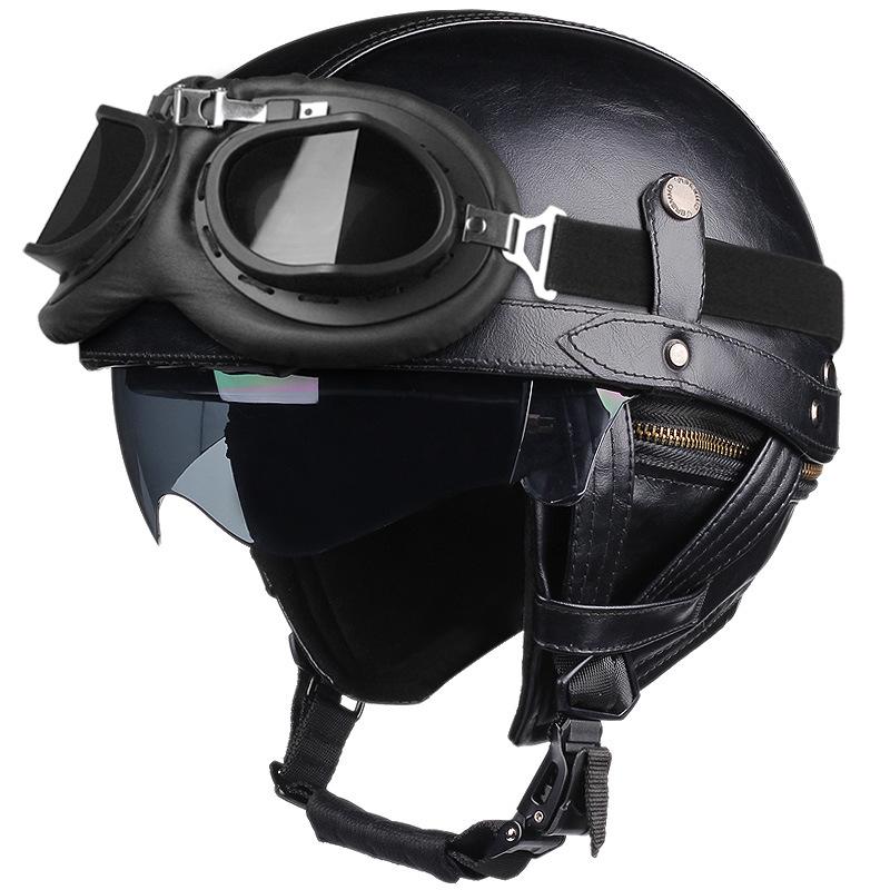 Lightweight Summer Motorcycle Skull Cap - Breathable Leather Half Helmet for Men & Women L
