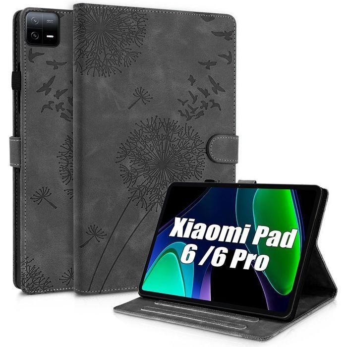 Coque pour Xiaomi Pad 6 / 6 Pro, Etui Antichoc Motif Pissenlit Cuir Synthétique Noir