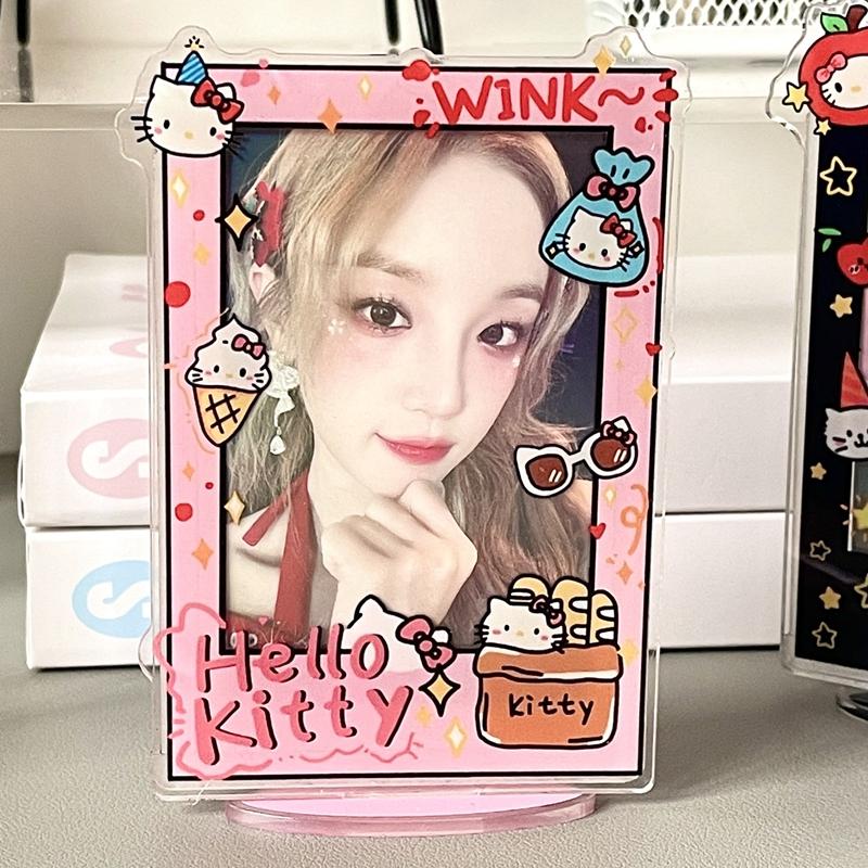 Hello Kitty 3inch Photocard Holder Kpop Card Acrylic Display Stand Cute KT Photo Frame Cartoon Style Photocards Protect Stands