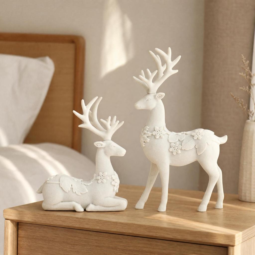 Deer Figurine with Floral Relief Nature-Inspired for Tabletop
