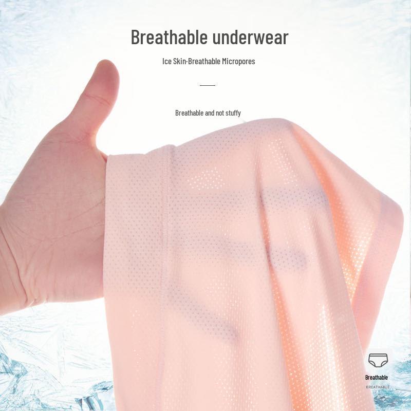 Women's Ultra-Thin Ice Silk Panties: Breathable Mesh, Mid-Waist, Plus Size, Seamless, Cotton Crotch