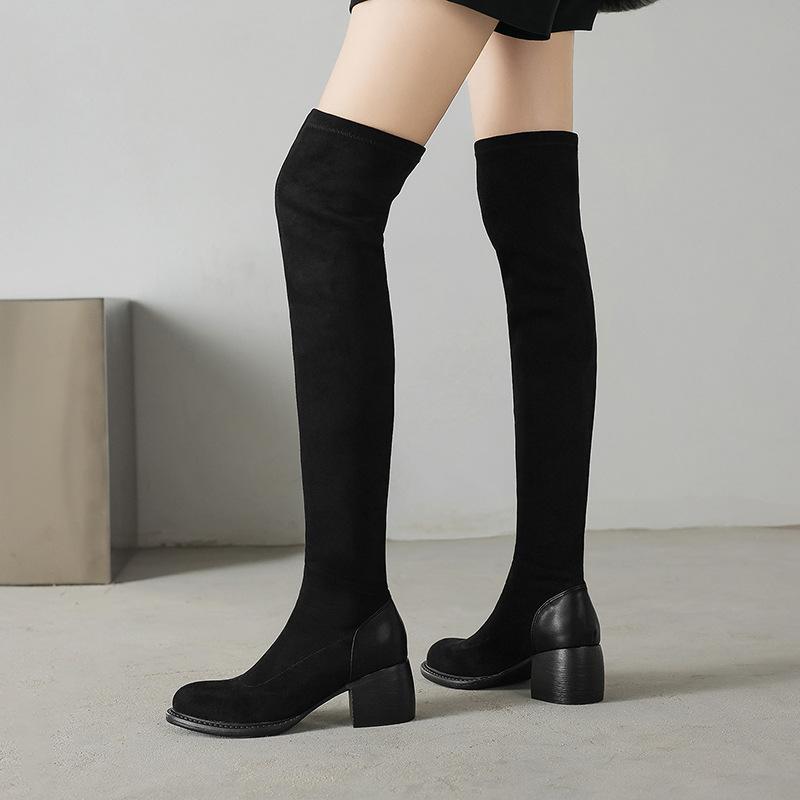 Fashion Elastic Suede Over Knee Boots Sexy Pantless Boots Knight Boots Thick High Heel Boots 33-43 Large Size Boots