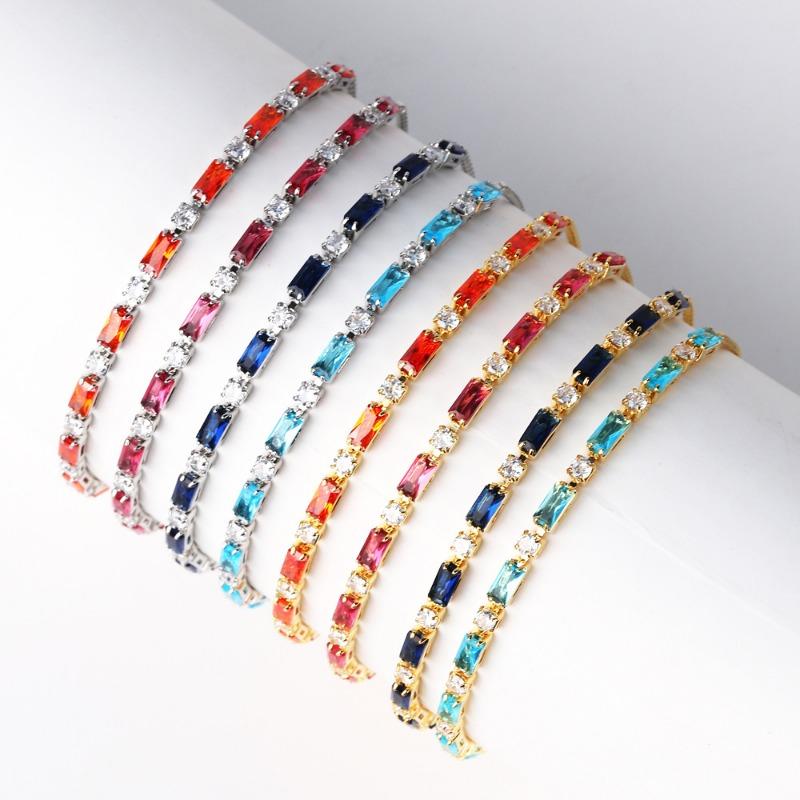 Gold Plated Aquamarine Baguette CZ Adjustable Tennis Bracelet – Dainty Summer Jewelry, Sparkle Gift for Women