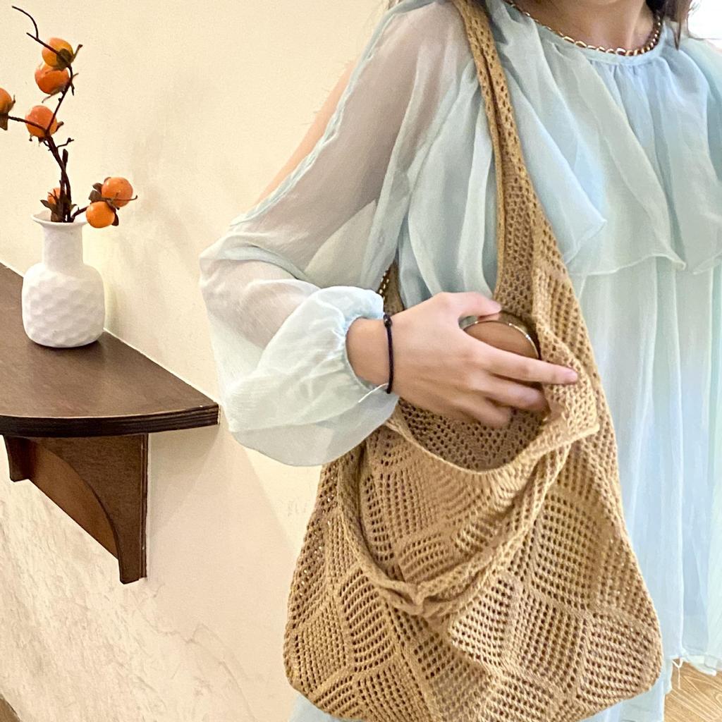 Handwoven Beach Crochet Bag for Women Lightweight Knitted Tote Handbag Summer Shopping Travel Shoulder Purse