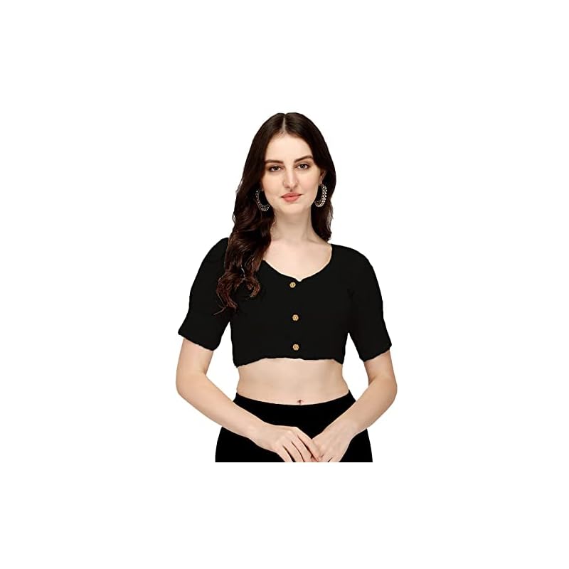 Vihu Fashion Women's Cotton Chikankari Embroidery Work Readymade Saree Blouse (38, Black)