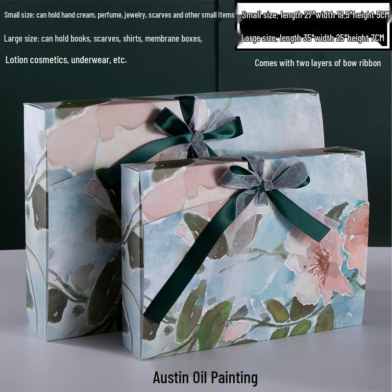 Custom Pearlescent Bow Ribbon Gift Box for Silk Scarves, Pajamas, and Shirts