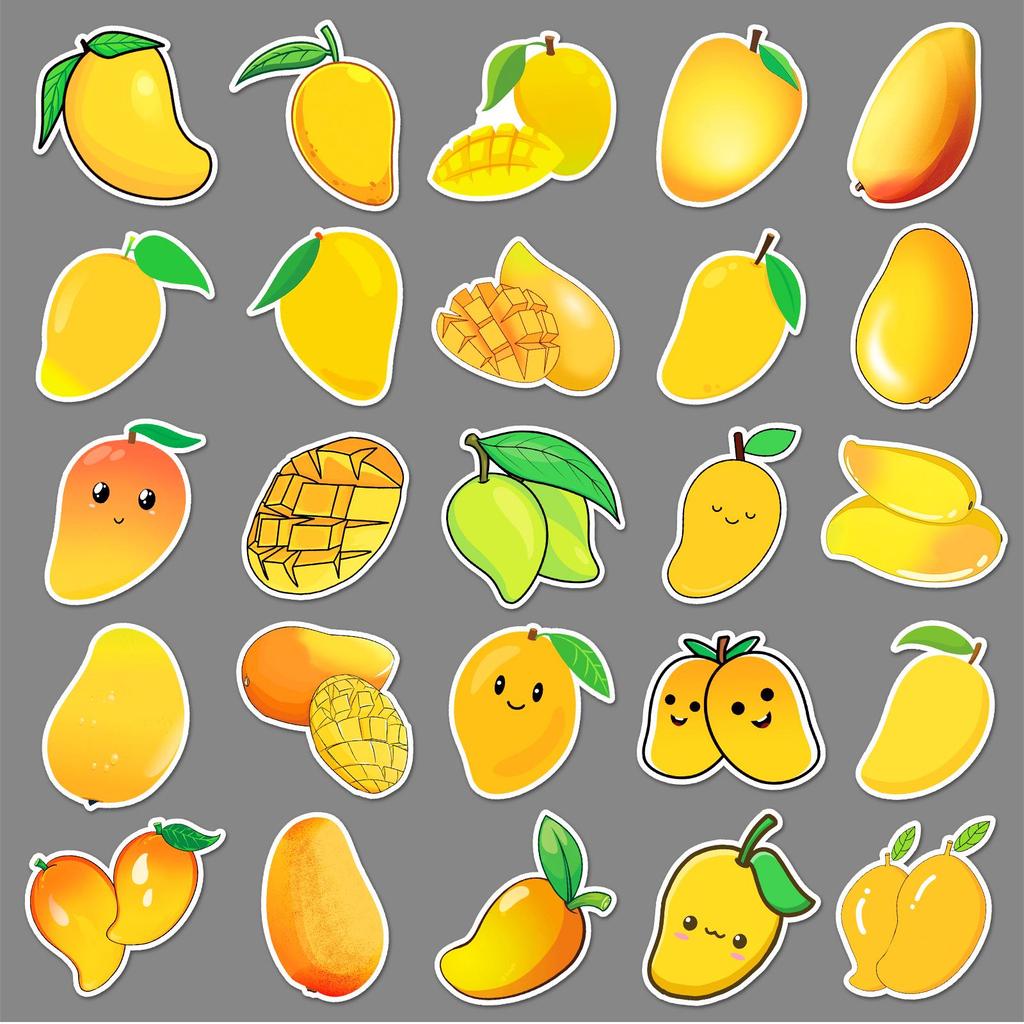 50-Piece Waterproof Mango Cartoon Fruit Stickers for DIY Laptop and Journal Decoration
