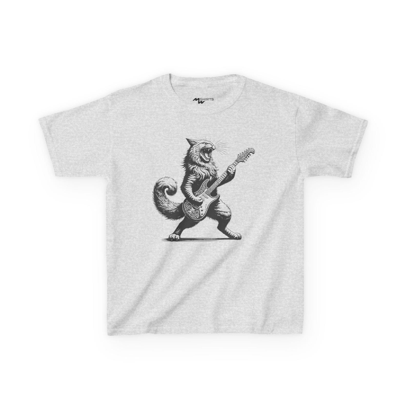 Whimsical Cat Electric Guitar Kids Tee: Vintage Graphic T-Shirt XL