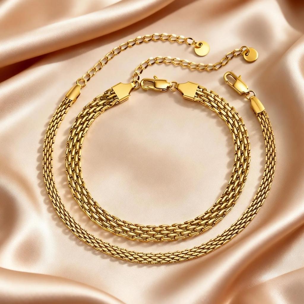 4/6mm Width Gold Plated Mesh Strap Chain Anklet for Women Stainless Steel Adjustable Ankle Bracelet Waterproof Simple Jewelry