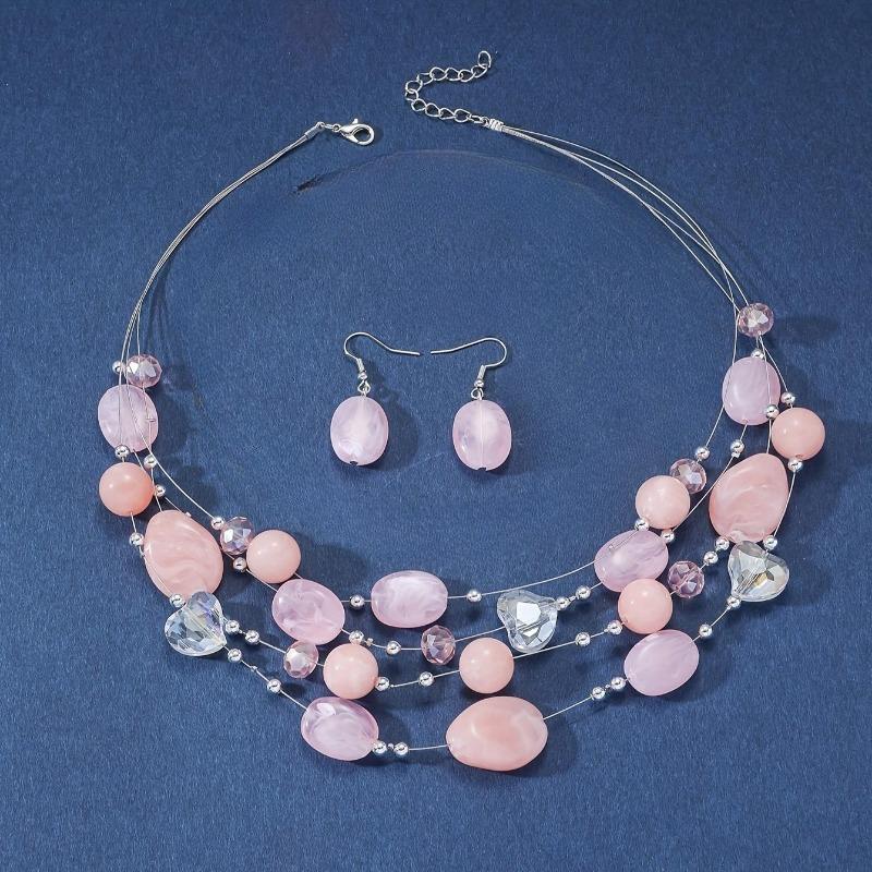 3Pcs/set  Summer Jewelry Set - Colorful Beaded Necklace and Earrings, Perfect for Parties & Vacations